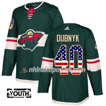 Minnesota Wild Dresy Devan Dubnyk 40 2017-2018 USA Flag Fashion Zelená Adidas Authentic - Dětské
